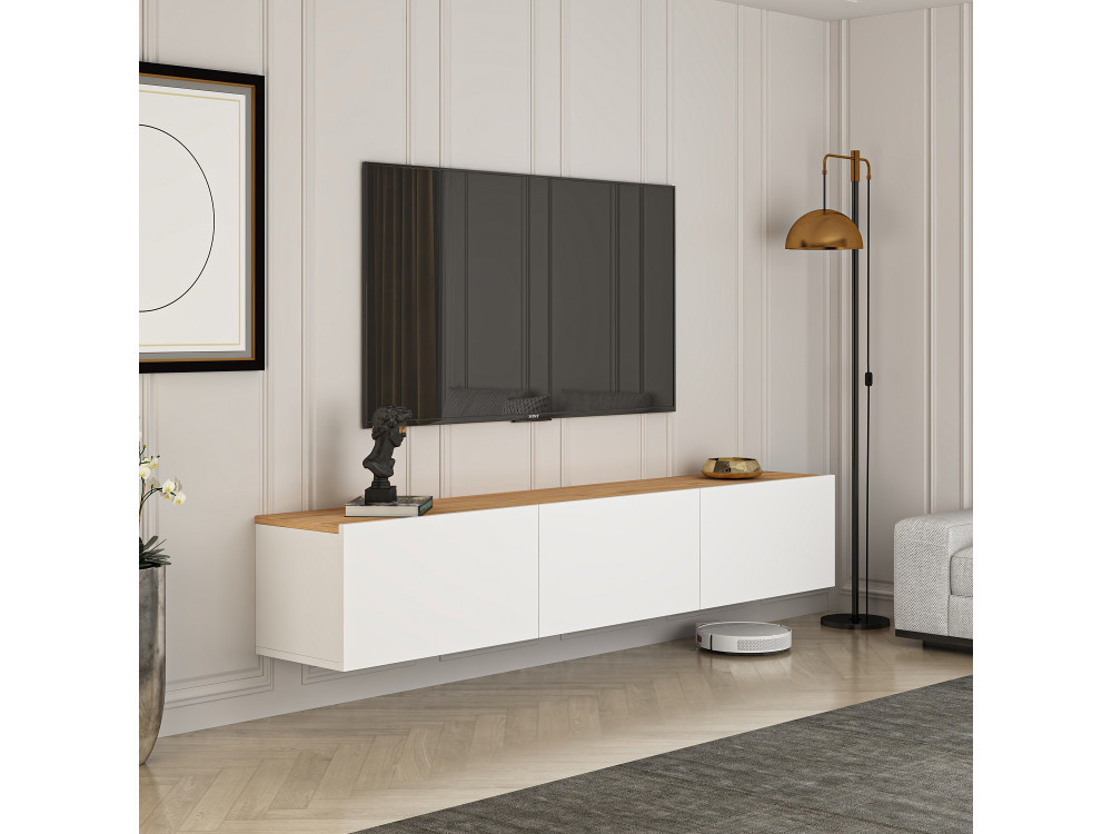 Suporte de TV em madeira "West" - 150 x 32 x 30 cm - pinho branco do Atlântico