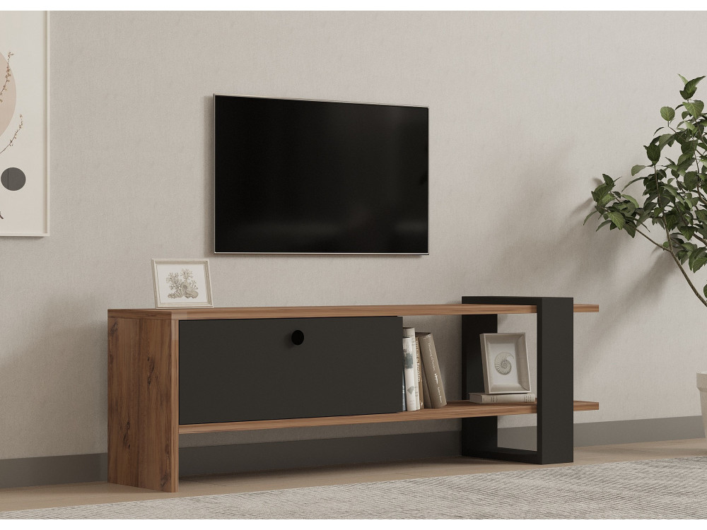 Suporte para televisor em madeira "Ova" - 120 x 25 x 36 cm - Carvalho-Antracite
