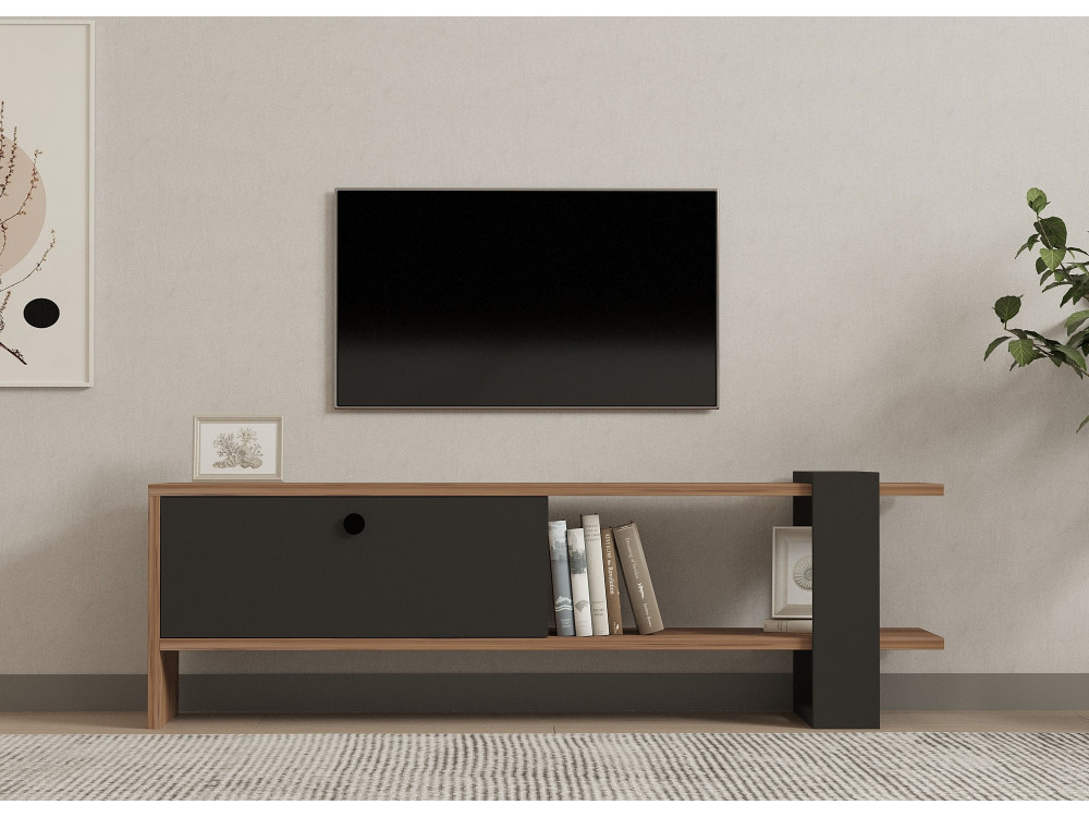 Suporte para televisor em madeira "Ova" - 120 x 25 x 36 cm - Carvalho-Antracite