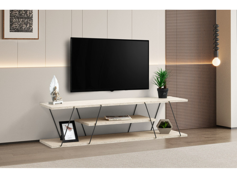 Mesa de TV em madeira "Canaz" - 120 x 30 x 33 cm - Bege