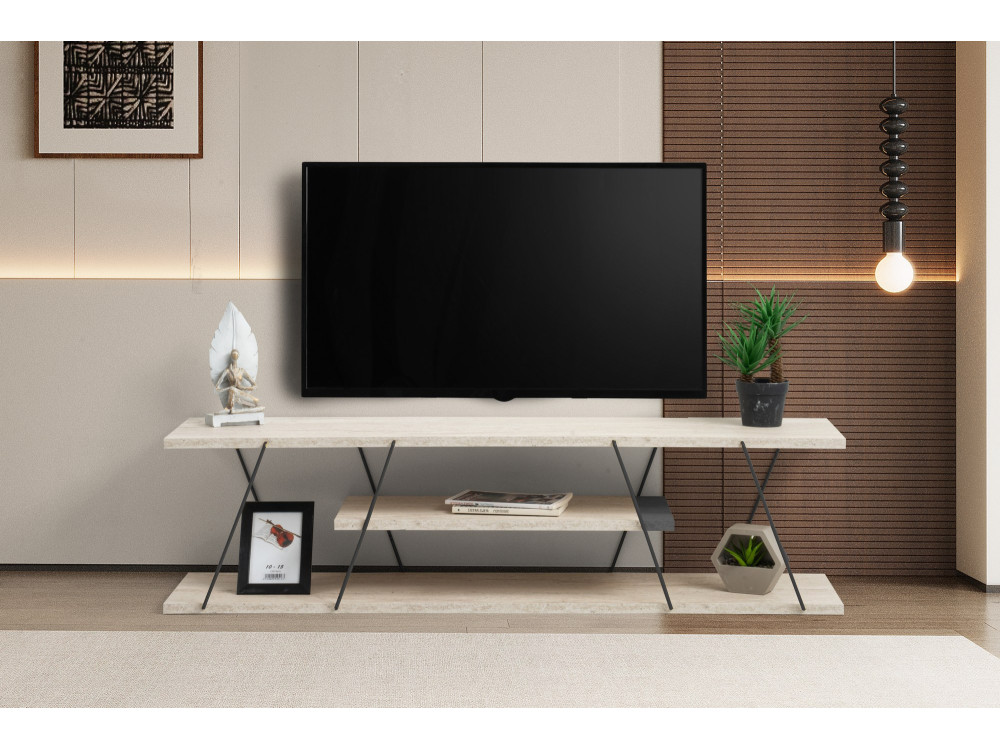 Mesa de TV em madeira "Canaz" - 120 x 30 x 33 cm - Bege