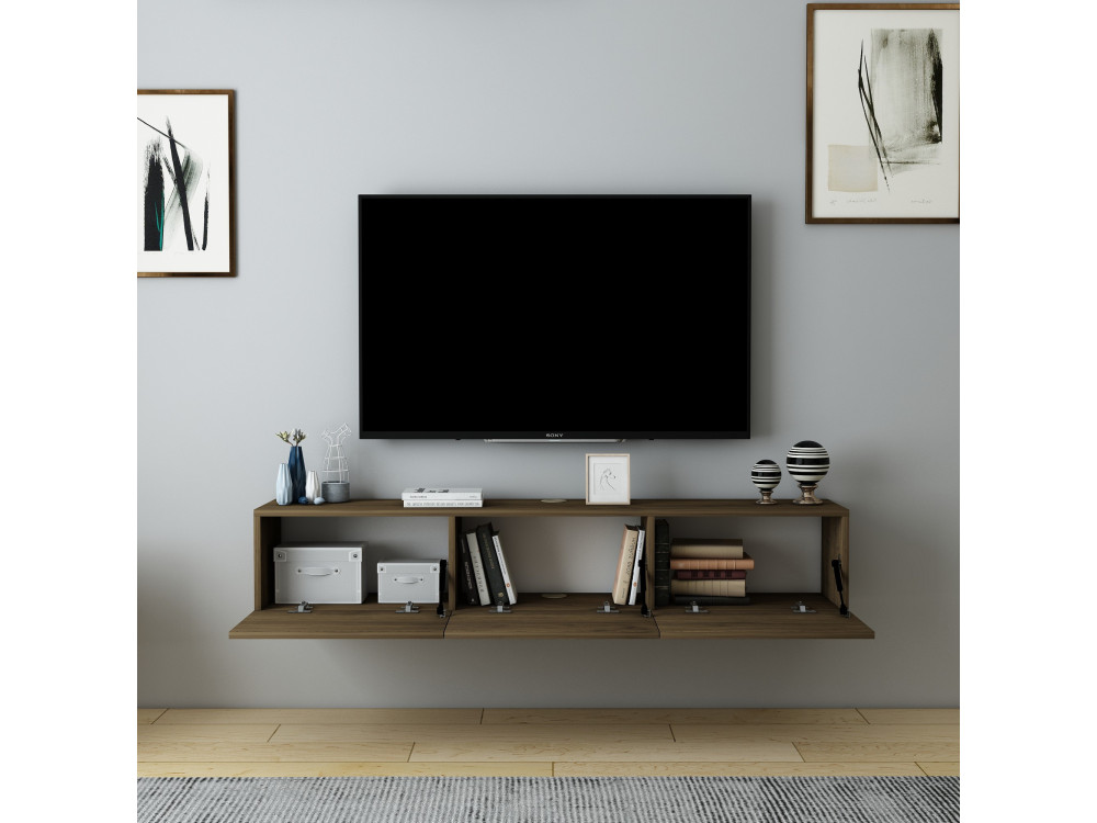 Suporte de TV em madeira "Denby" - 160 x 31 x 29 cm - Nogueira