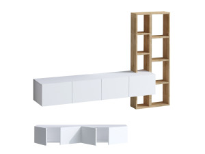 Suporte de TV em madeira "Pana" - 182 x 32 x 25 cm - Branco, Carvalho