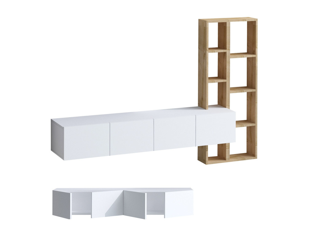 Suporte de TV em madeira "Pana" - 182 x 32 x 25 cm - Branco, Carvalho