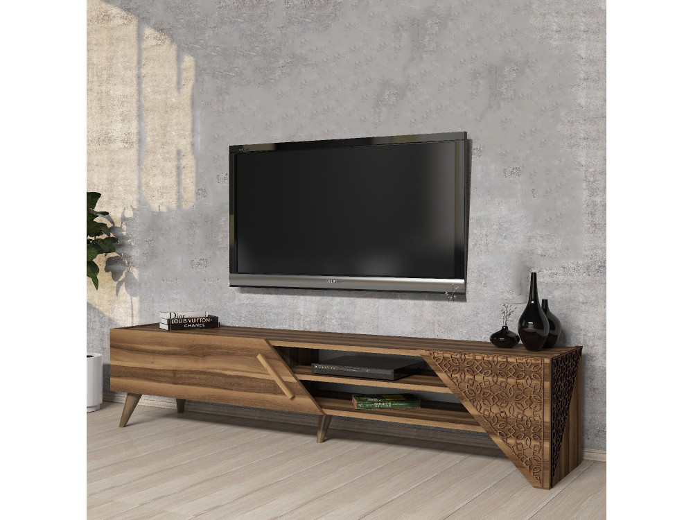 Suporte para televisor em madeira "Beril" - 180 x 40 x 37 cm - Nogueira