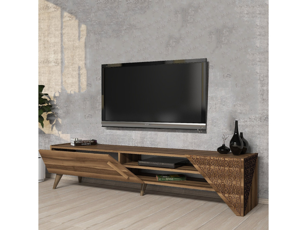 Suporte para televisor em madeira "Beril" - 180 x 40 x 37 cm - Nogueira
