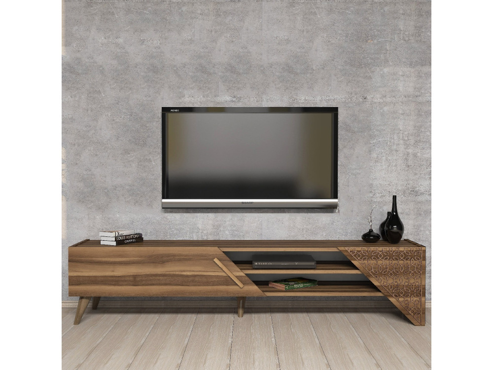 Suporte para televisor em madeira "Beril" - 180 x 40 x 37 cm - Nogueira
