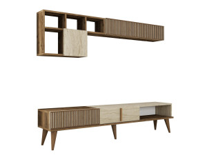 Suporte para televisor em madeira "Milan" - 180 x 35 x 40 cm - Nogueira, Travertino