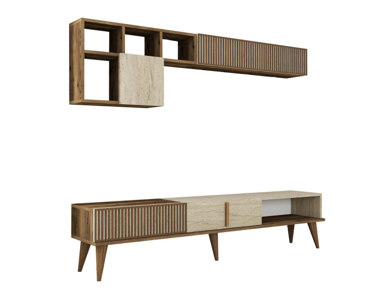 Suporte para televisor em madeira "Milan" - 180 x 35 x 40 cm - Nogueira, Travertino