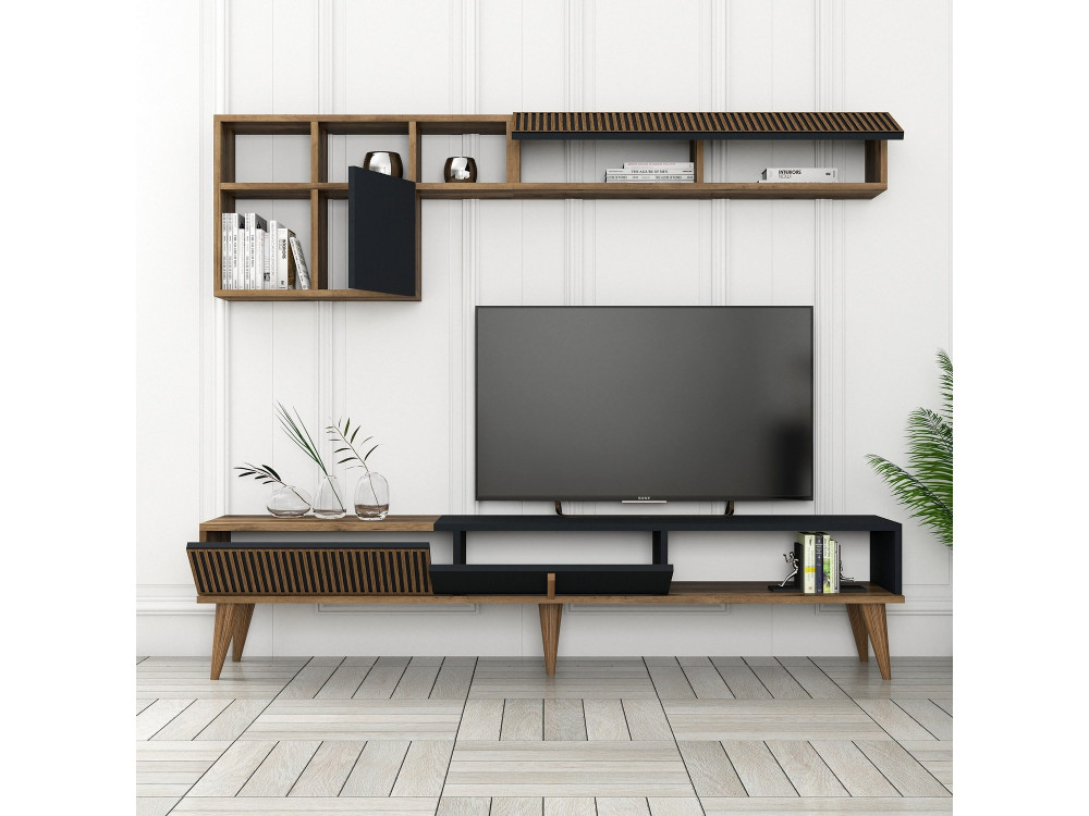 Suporte de TV em madeira "Milan" - 180 x 35 x 40 cm - Nogueira, Antracite