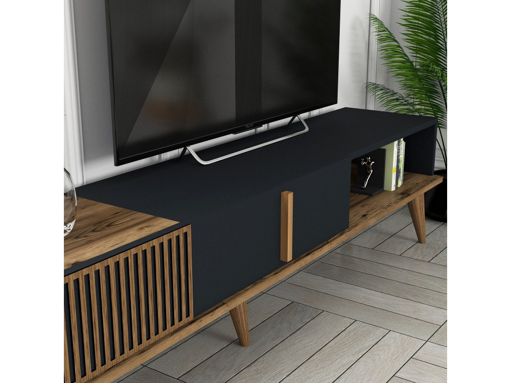 Suporte de TV em madeira "Milan" - 180 x 35 x 40 cm - Nogueira, Antracite