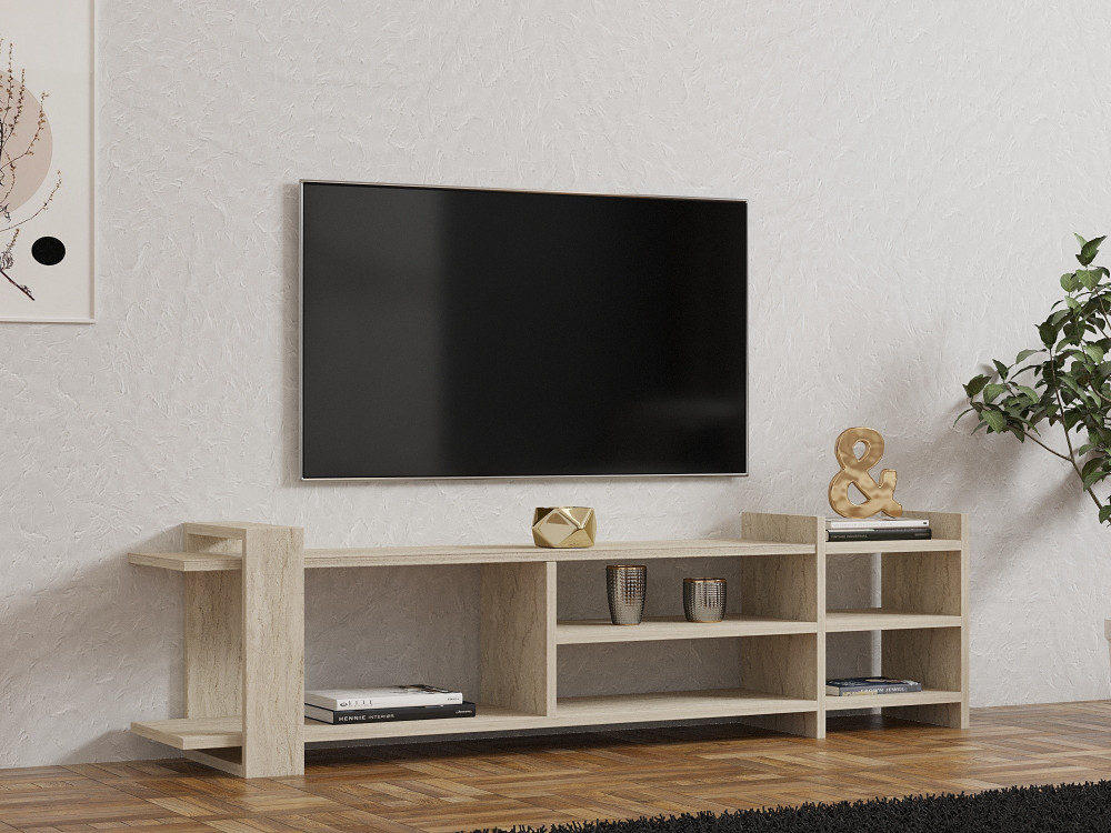 Móvel TV em madeira "Zeyna" - 156 x 29 x 40 cm - Travertino