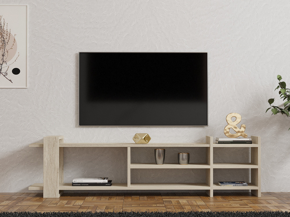 Móvel TV em madeira "Zeyna" - 156 x 29 x 40 cm - Travertino