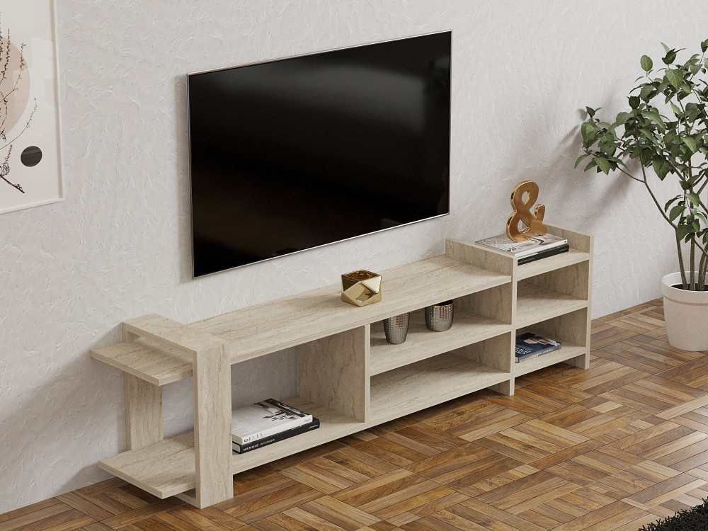 Móvel TV em madeira "Zeyna" - 156 x 29 x 40 cm - Travertino
