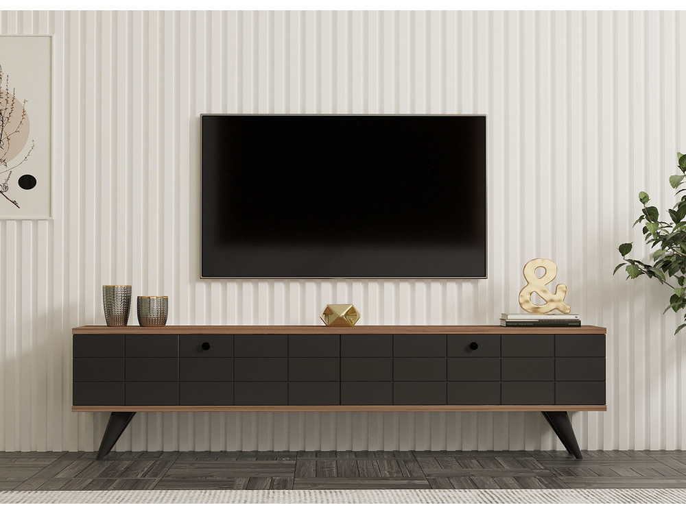 Móvel TV "Alberi" em madeira - 160 x 25 x 35 cm - Cinzento antracite