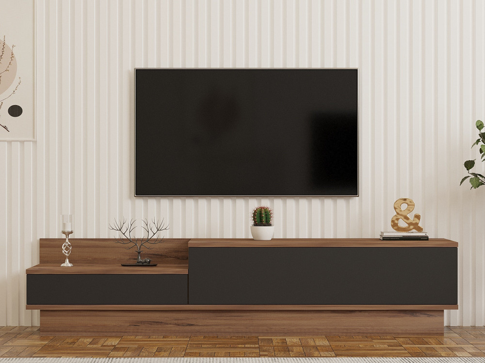 Suporte de TV em madeira "Asir" - 160 x 35 x 35 cm - Castanho