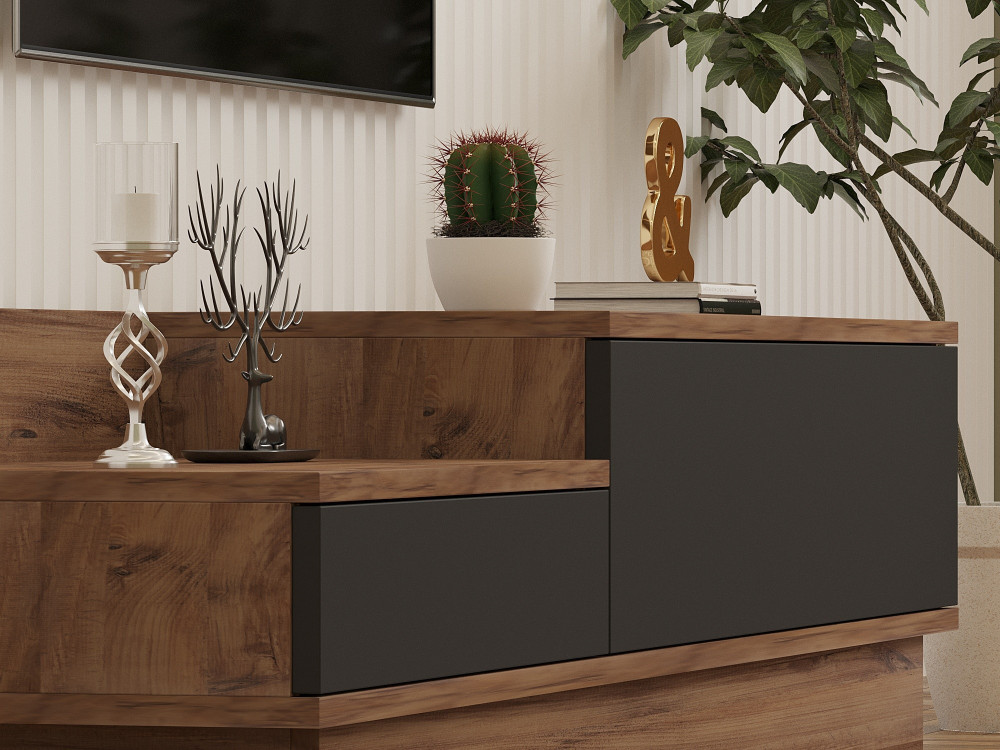 Suporte de TV em madeira "Asir" - 160 x 35 x 35 cm - Castanho