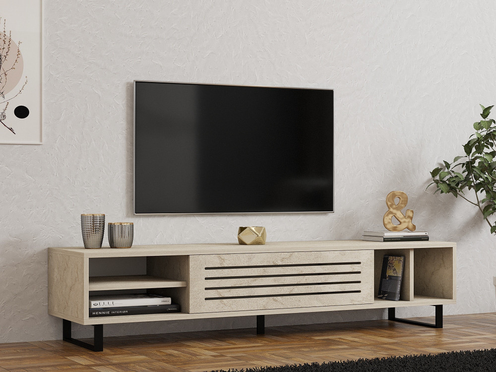 Mesa de TV em madeira "Safir" - 160 x 40 x 35 cm - Travertino