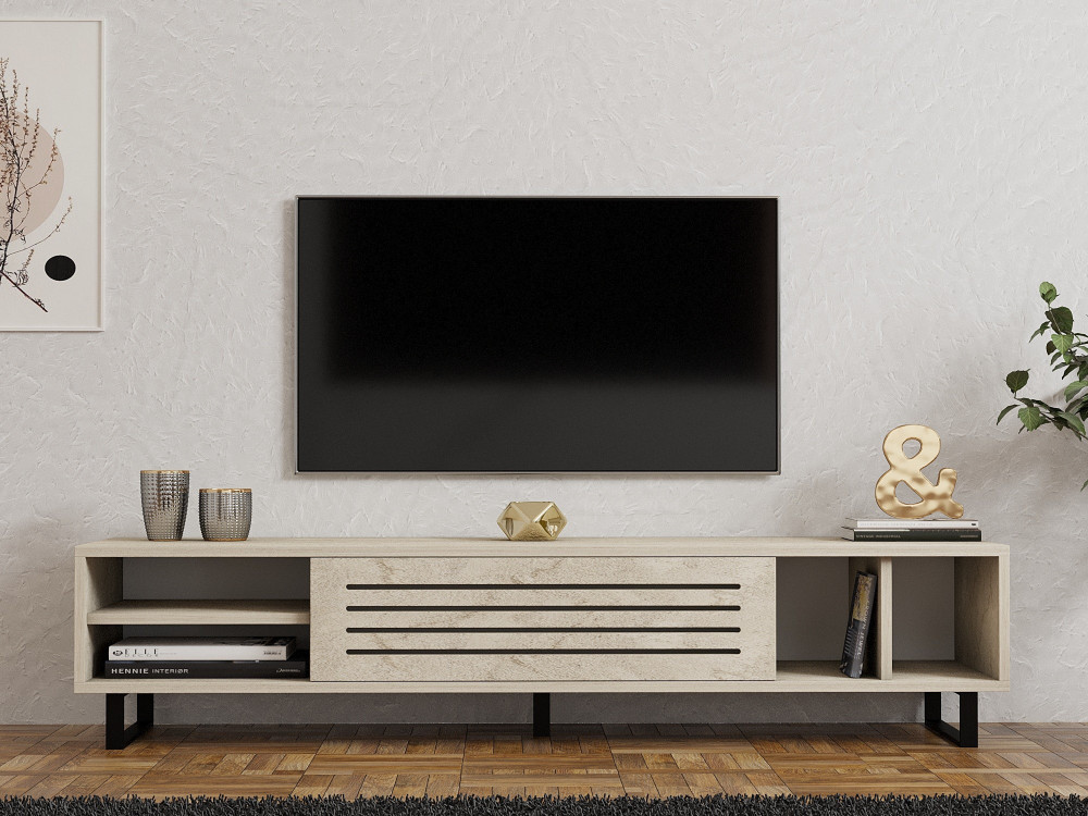 Mesa de TV em madeira "Safir" - 160 x 40 x 35 cm - Travertino
