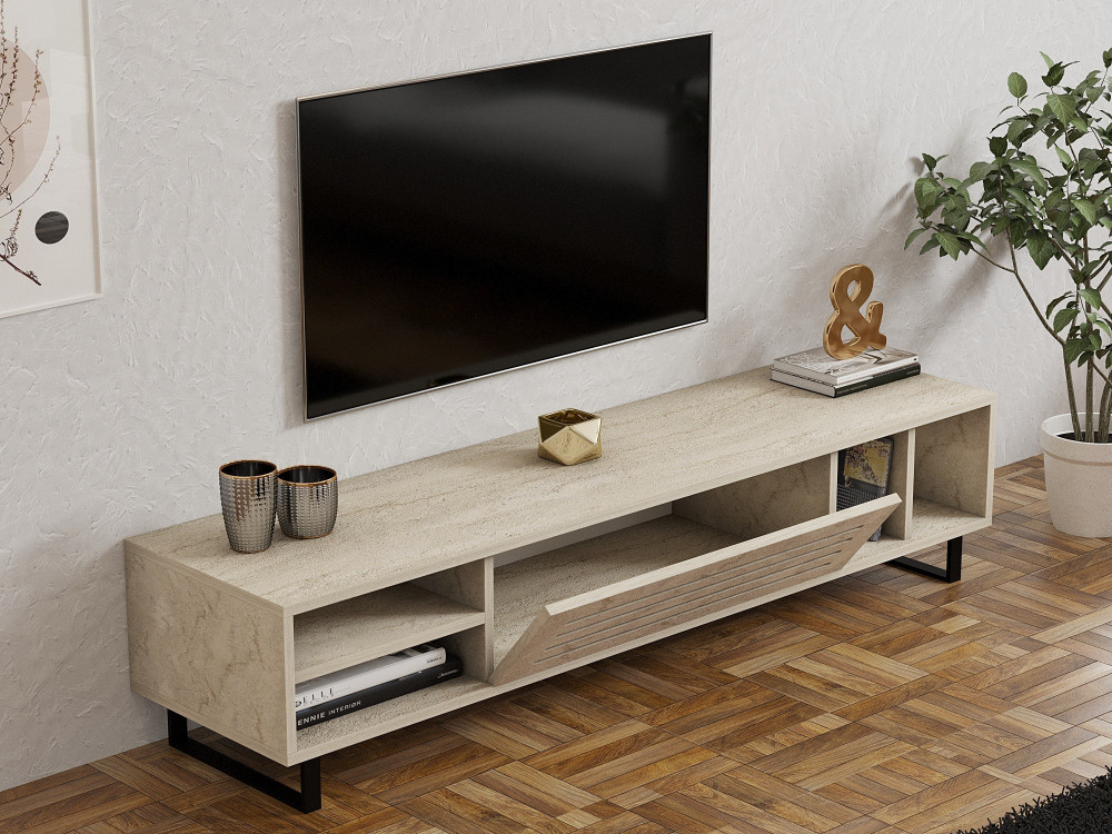 Mesa de TV em madeira "Safir" - 160 x 40 x 35 cm - Travertino