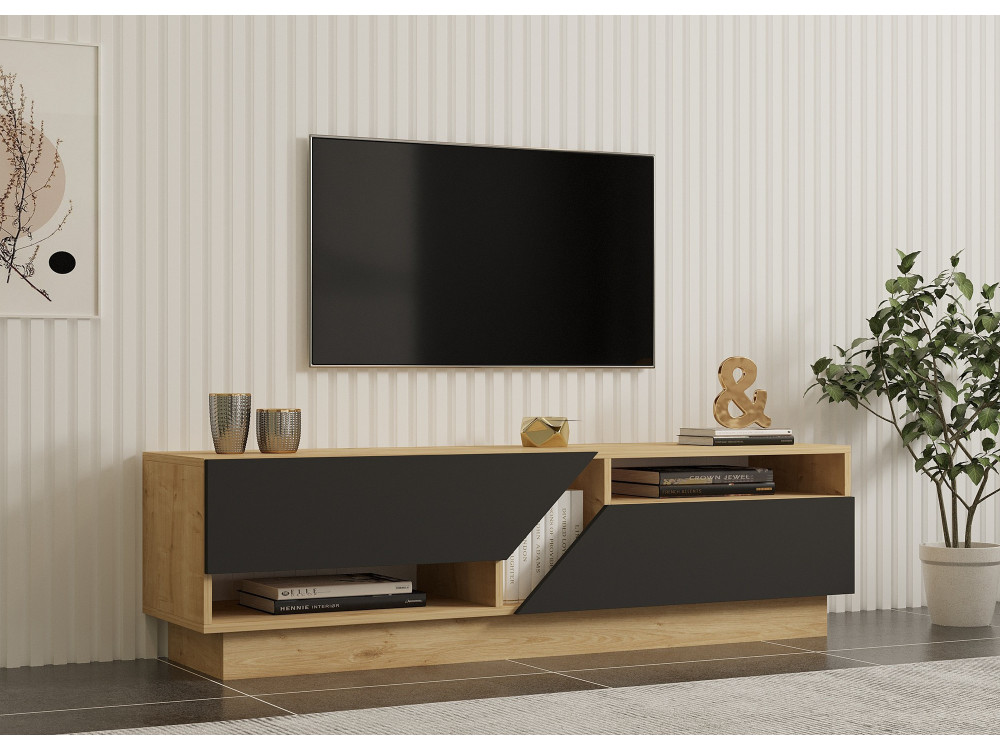 Suporte de TV em madeira "Yaprak" - 160 x 40 x 45 cm - Saphir, Antracite