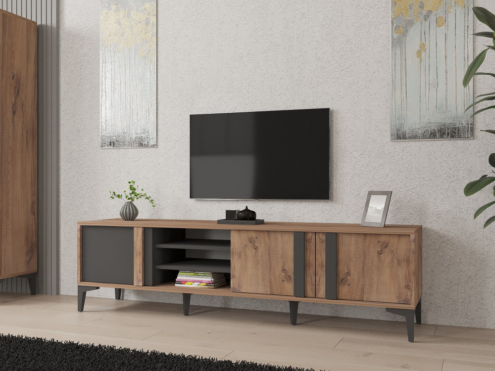 Suporte de TV em madeira "Mengu" - 180 x 40 x 50 cm - Atlântico, Antracite