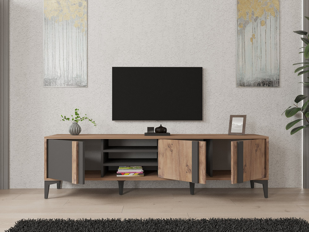 Suporte de TV em madeira "Mengu" - 180 x 40 x 50 cm - Atlântico, Antracite