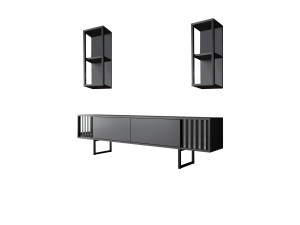 Suporte para televisor em madeira "Chrome Line" - 180 x 30 x 48 cm - Preto antracite