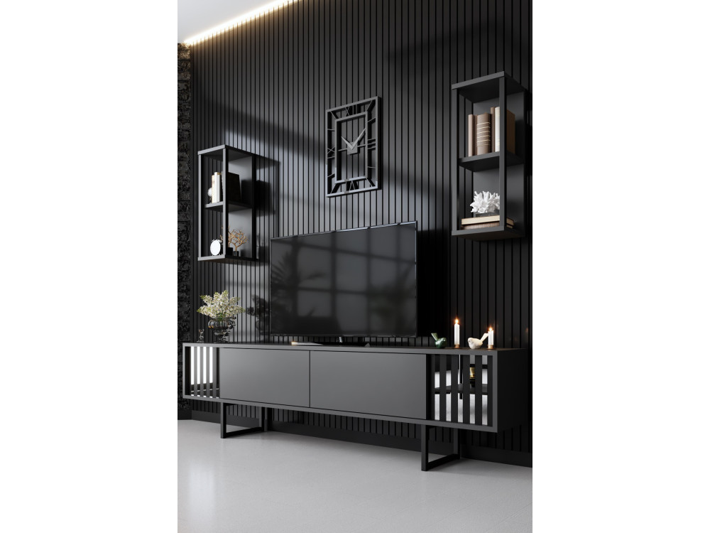 Suporte para televisor em madeira "Chrome Line" - 180 x 30 x 48 cm - Preto antracite