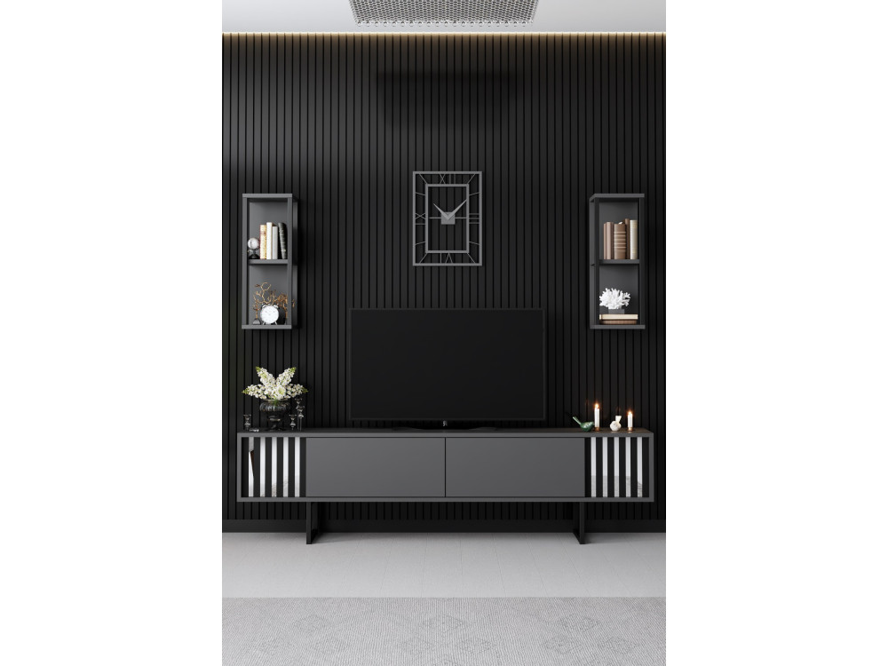 Suporte para televisor em madeira "Chrome Line" - 180 x 30 x 48 cm - Preto antracite