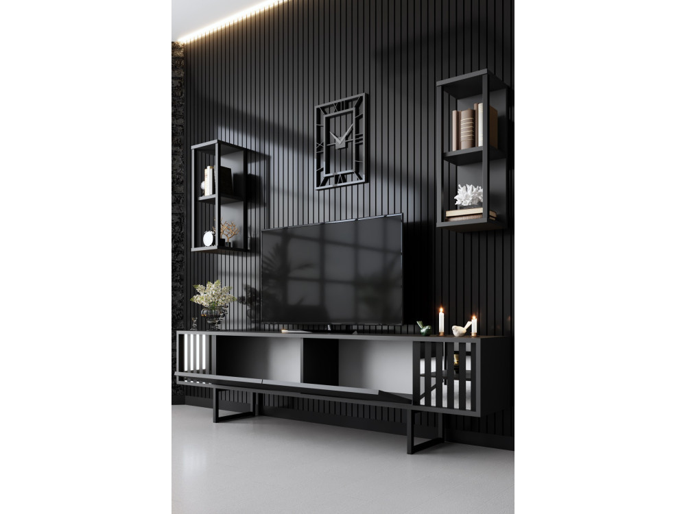 Suporte para televisor em madeira "Chrome Line" - 180 x 30 x 48 cm - Preto antracite