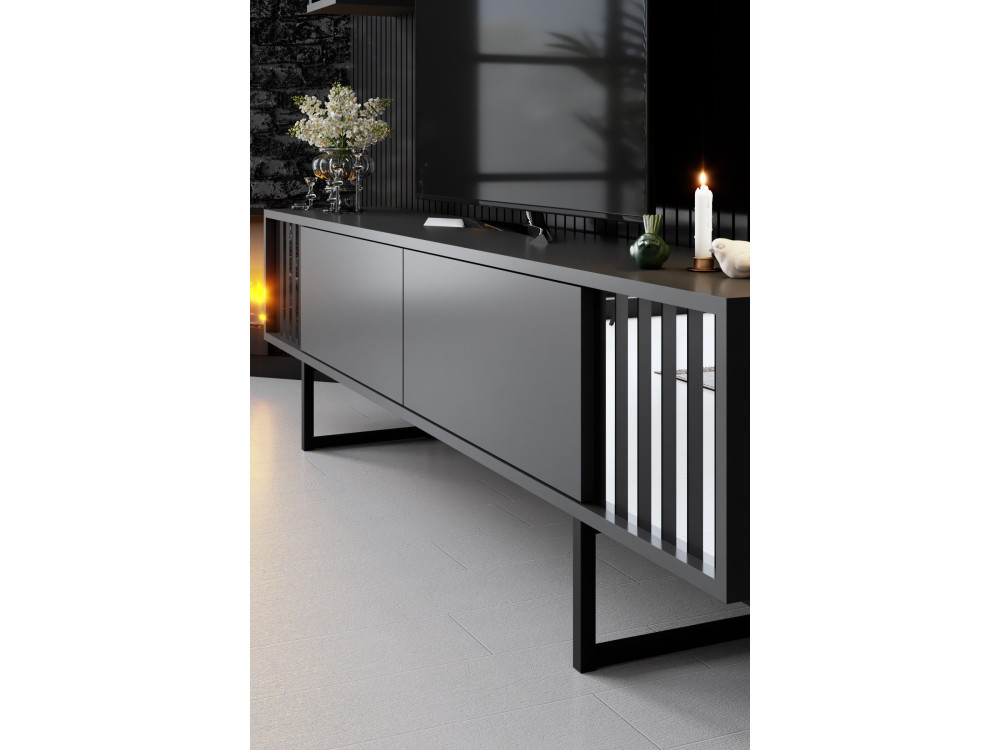 Suporte para televisor em madeira "Chrome Line" - 180 x 30 x 48 cm - Preto antracite