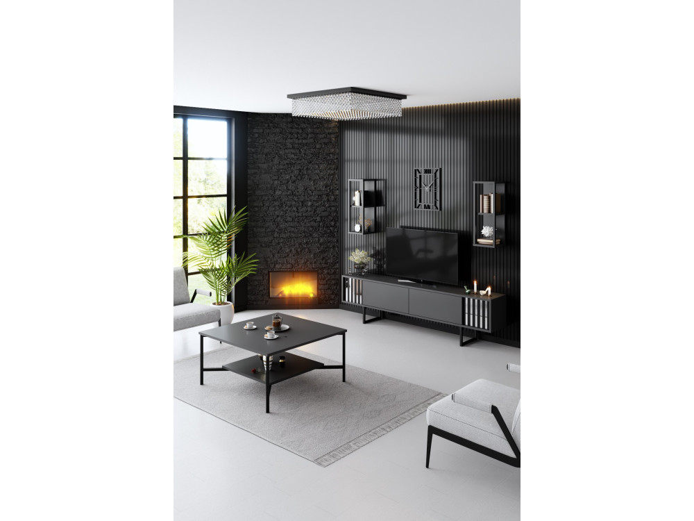Suporte para televisor em madeira "Chrome Line" - 180 x 30 x 48 cm - Preto antracite