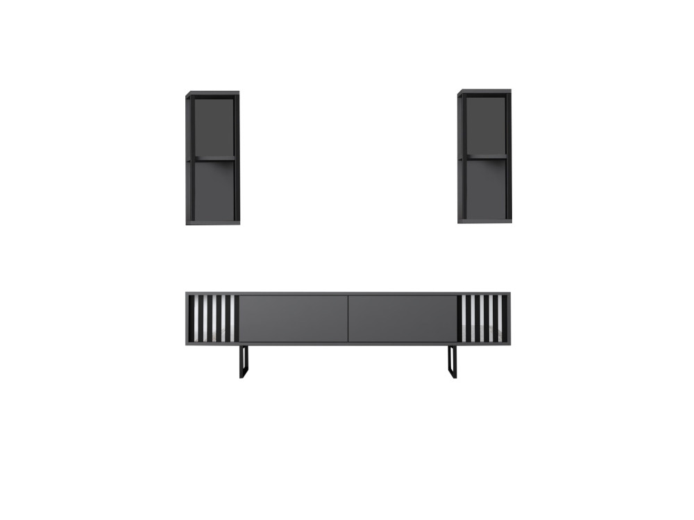 Suporte para televisor em madeira "Chrome Line" - 180 x 30 x 48 cm - Preto antracite