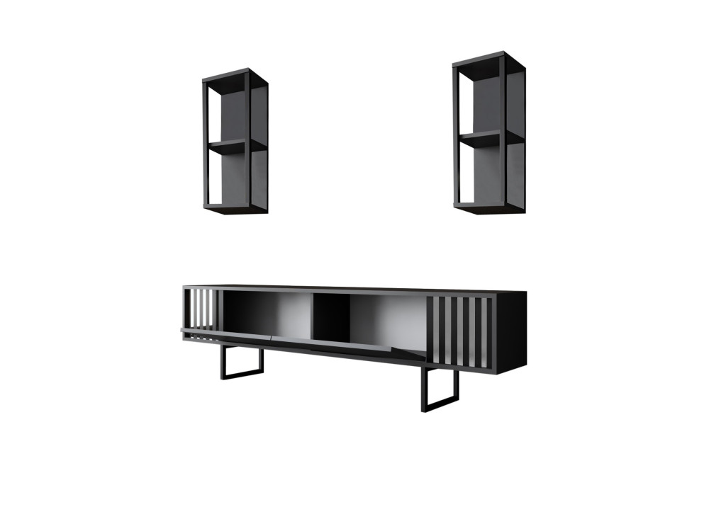 Suporte para televisor em madeira "Chrome Line" - 180 x 30 x 48 cm - Preto antracite