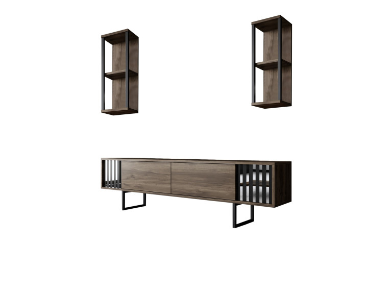 Suporte para televisor em madeira "Chrome Line" - 180 x 30 x 48 cm - NogueiraPreto