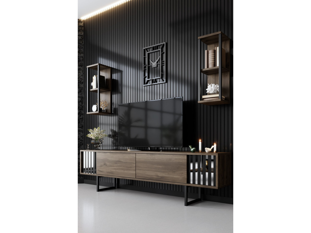 Suporte para televisor em madeira "Chrome Line" - 180 x 30 x 48 cm - NogueiraPreto