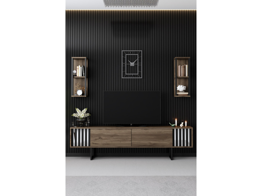 Suporte para televisor em madeira "Chrome Line" - 180 x 30 x 48 cm - NogueiraPreto