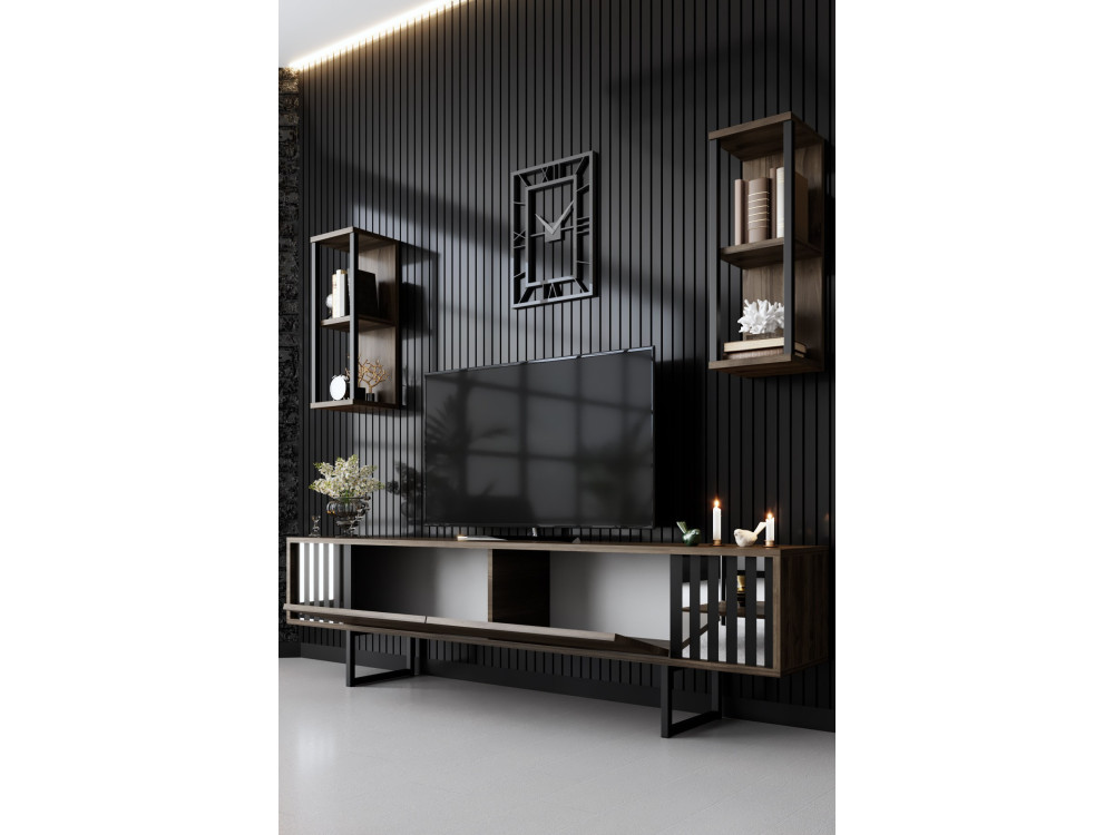 Suporte para televisor em madeira "Chrome Line" - 180 x 30 x 48 cm - NogueiraPreto