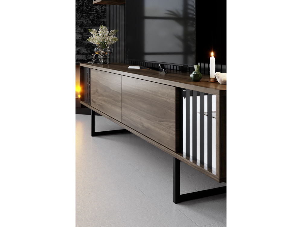 Suporte para televisor em madeira "Chrome Line" - 180 x 30 x 48 cm - NogueiraPreto
