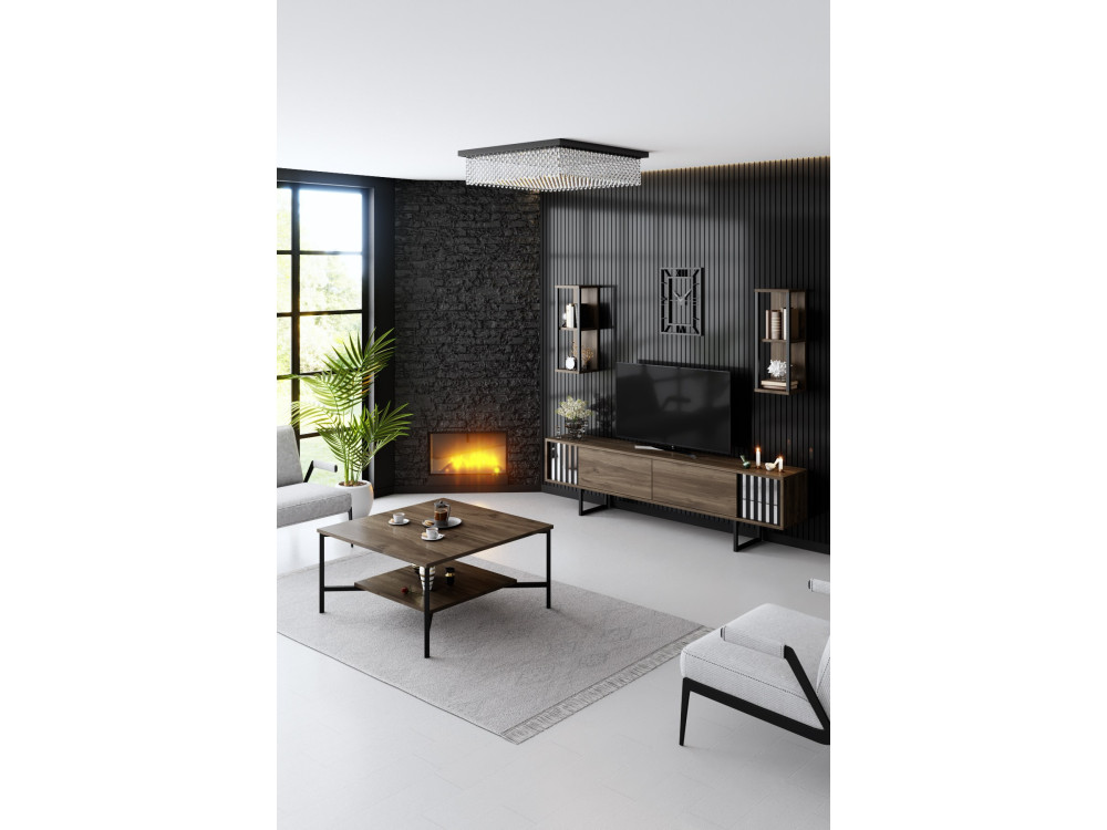 Suporte para televisor em madeira "Chrome Line" - 180 x 30 x 48 cm - NogueiraPreto