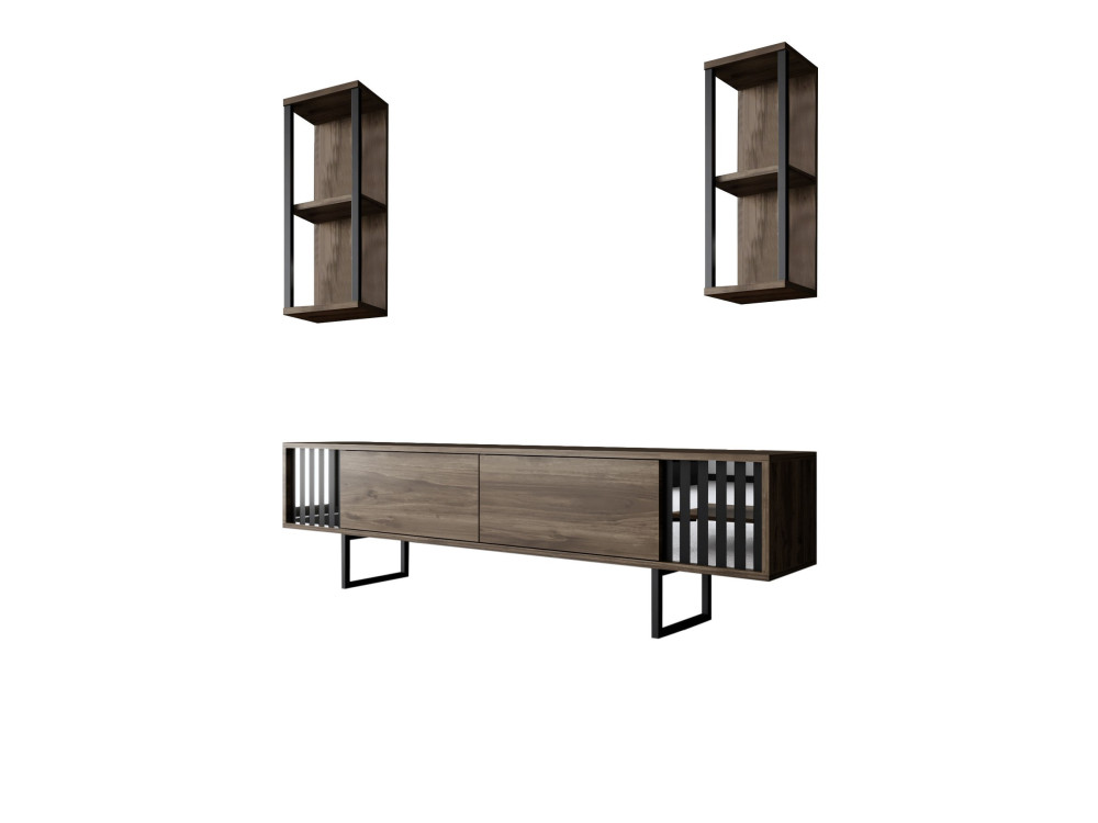 Suporte para televisor em madeira "Chrome Line" - 180 x 30 x 48 cm - NogueiraPreto