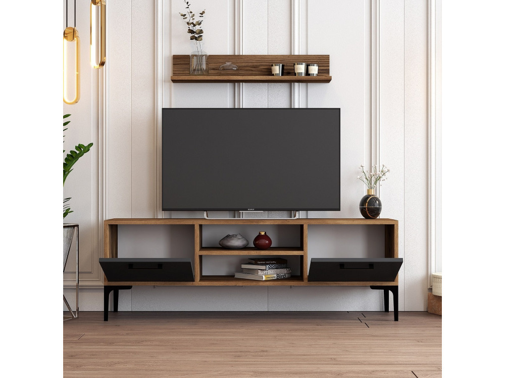 Suporte para televisor em madeira "Riga" - 140 x 30 x 48 cm - Nogueira-Antracite