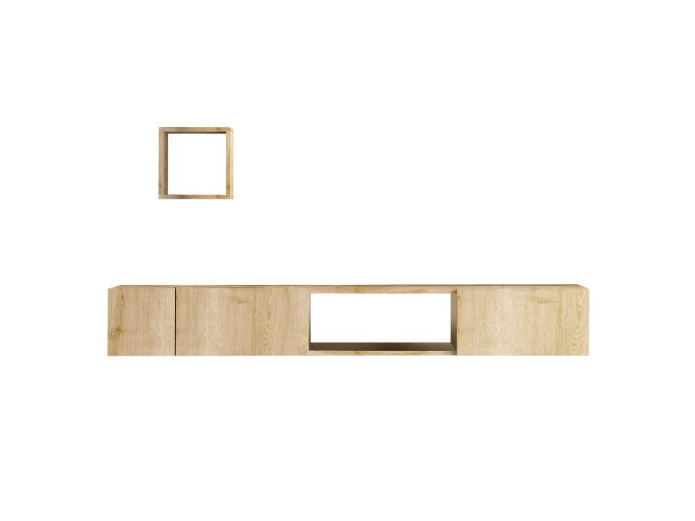 Suporte de TV em madeira "Avior" com prateleira de parede - 180 x 32 x 25 cm - Bege