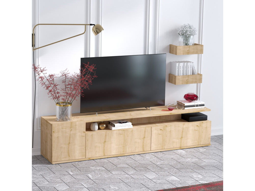 Móvel TV em madeira "Alika" - 180 x 35 x 45 cm - Carvalho