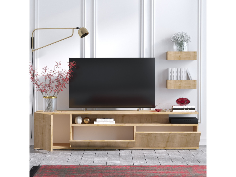 Móvel TV em madeira "Alika" - 180 x 35 x 45 cm - Carvalho