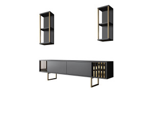 Suporte para TV em madeira "Gold Line" - 180 x 30 x 48 cm - Preto antracite