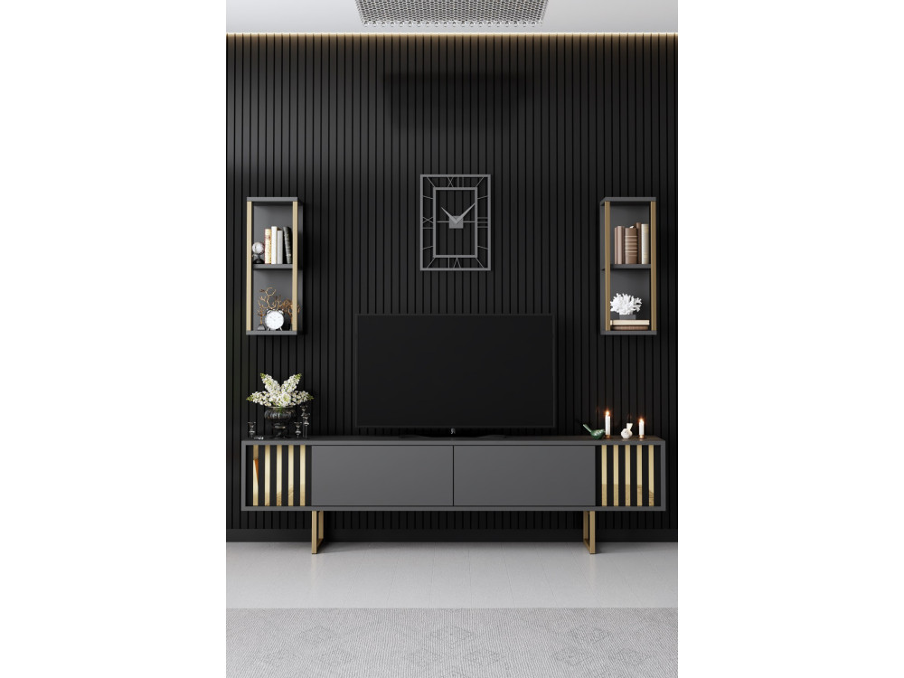 Suporte para TV em madeira "Gold Line" - 180 x 30 x 48 cm - Preto antracite