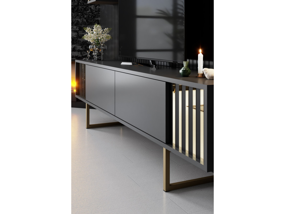 Suporte para TV em madeira "Gold Line" - 180 x 30 x 48 cm - Preto antracite