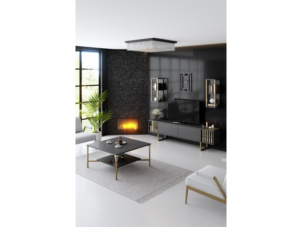 Suporte para TV em madeira "Gold Line" - 180 x 30 x 48 cm - Preto antracite